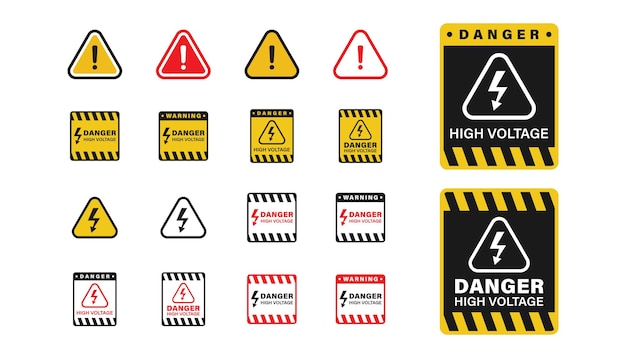 Vector set of warning and danger high voltage sign board vector design