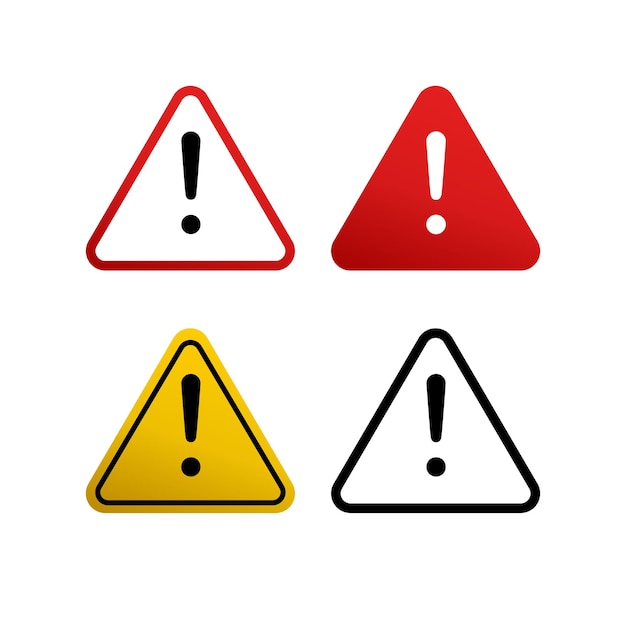 set of warning and danger signs attention sign with exclamation mark in different styles