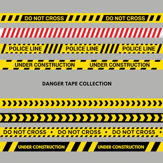 Vector set of warning or danger tapes. black and yellow police stripe