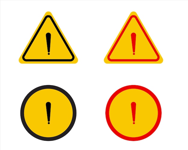 Vettore set di segnali di avvertimento con colore giallo, rosso e nero segnali d'avvertimento combinati set vettoriale giallo-rosso