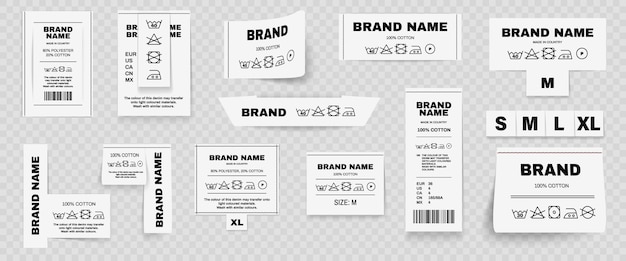 set of wash label template with shadow laundry clothing wash label collection
