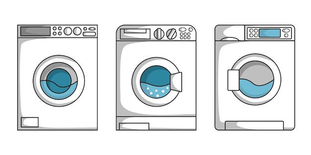 Набор стиральных машин в плоском стиле Векторное изображение