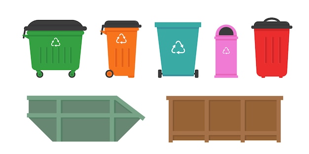 Set of waste dumpsters for street and home.