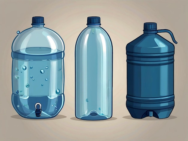 Набор контейнеров для воды простой изолированный вектор в стиле мультфильма
