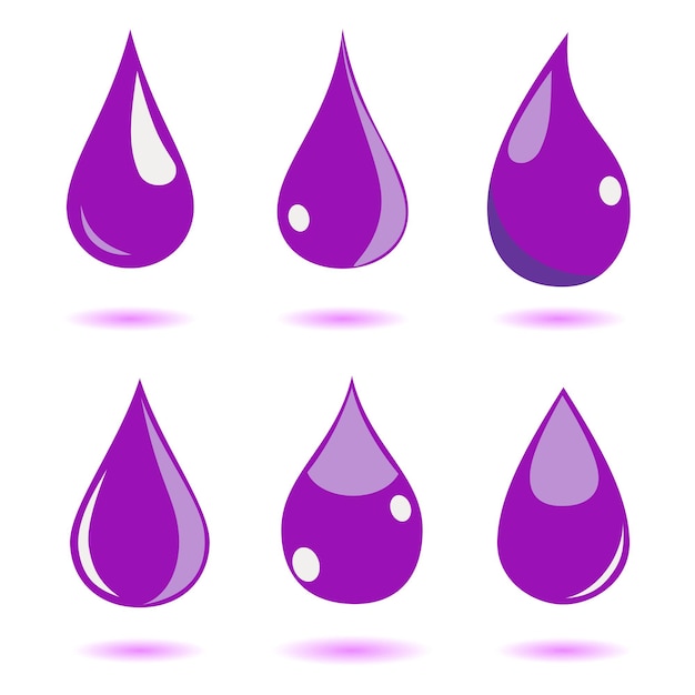 Set di gocce d'acqua in colori viola design piatto