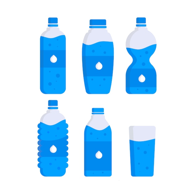 Set of water plastic bottles