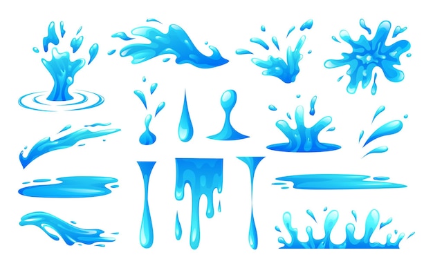 Vector set of water splash, water drop and water spill vector illustration