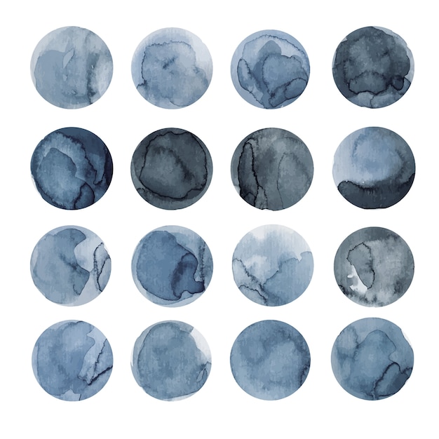 Set of watercolor abstract blue circles