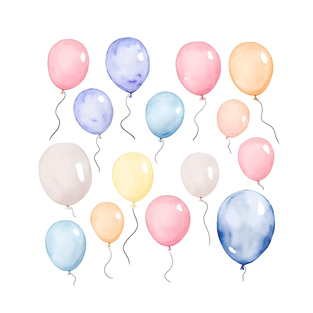 Vector set of watercolor air balloons colorful vector illustration