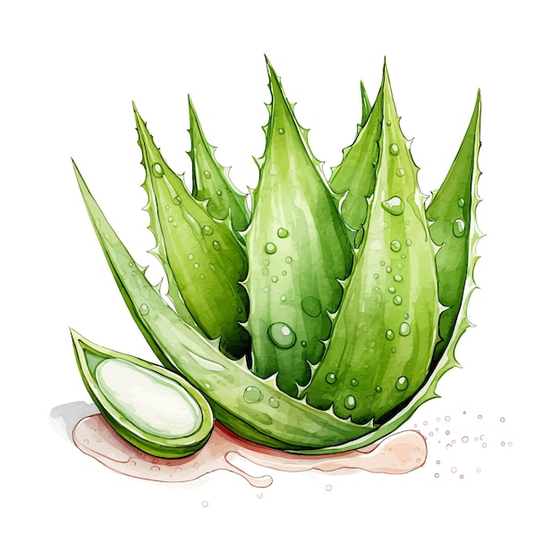 Vector set of watercolor aloe vera isolated white background