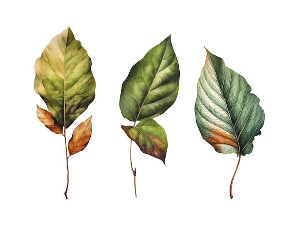 Vettore set di illustrazioni ad acquerello di foglie d'autunno acuarella di foglie clipart per risorse grafiche