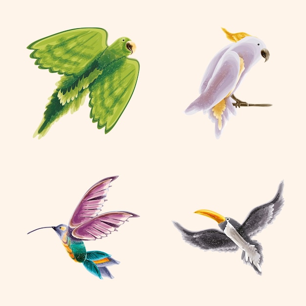 Set of watercolor birds