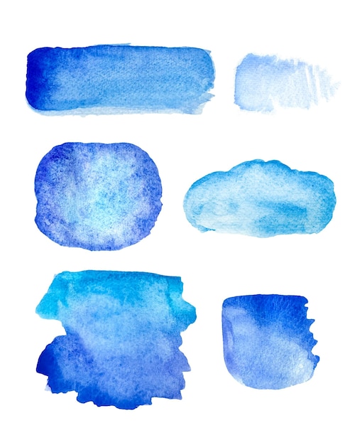 set of watercolor blue brush spots and strokes collection stains cut out from background vector