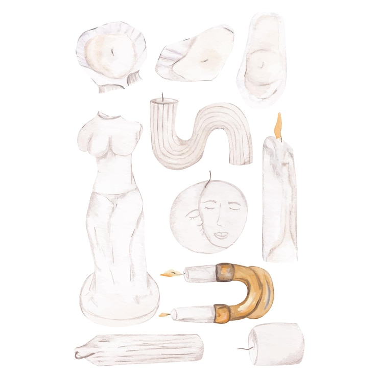Vector set of watercolor candle
