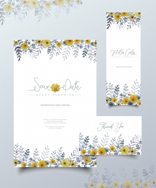 Set of watercolor cards with floral painting