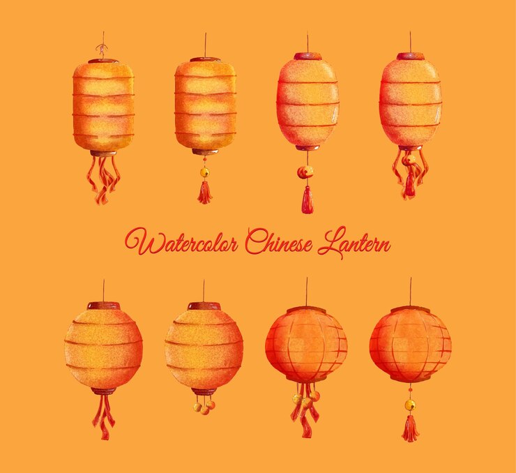 Vector set of watercolor chinese new year lantern