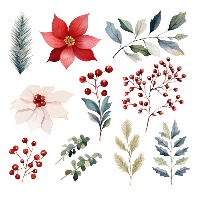 Vector set of watercolor christmas elements