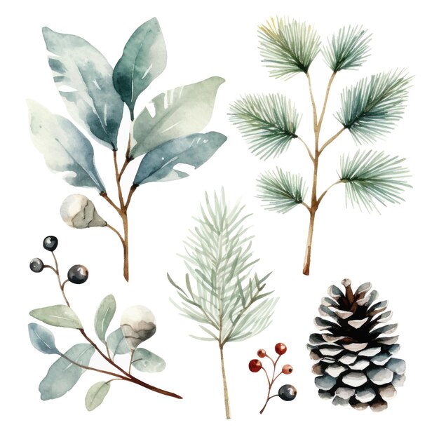 Vector set of watercolor christmas elements