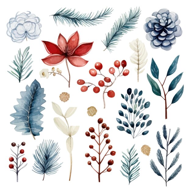 Vector set of watercolor christmas elements