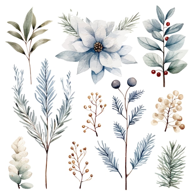 Vector set of watercolor christmas elements