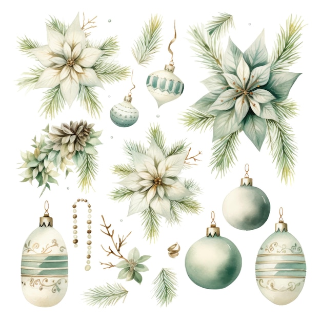 Set of watercolor christmas elements