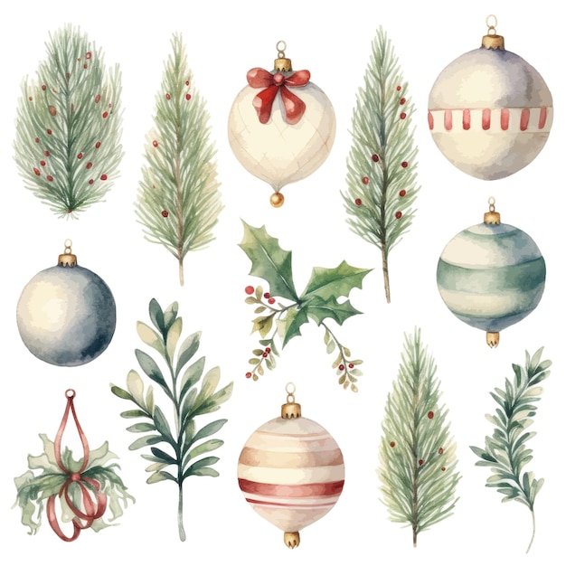 Vector set of watercolor christmas elements