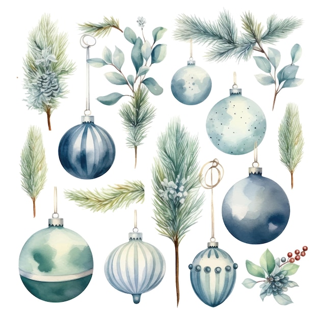 Set of watercolor christmas elements