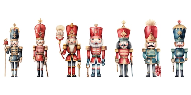 set watercolor Christmas Nutcracker on white background