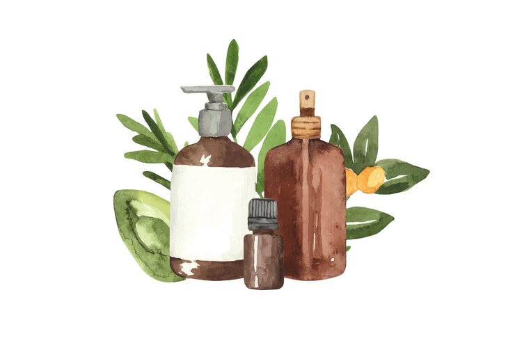 Vector set of watercolor cosmetic beauty skin care products