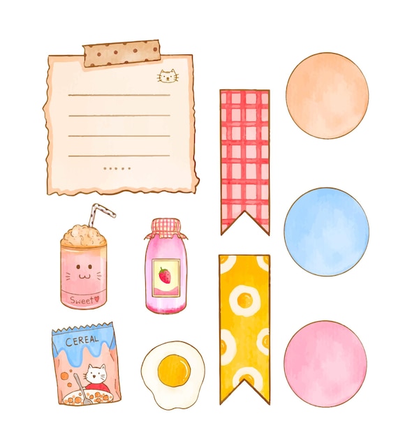 Set of watercolor dessert label badge pastel element