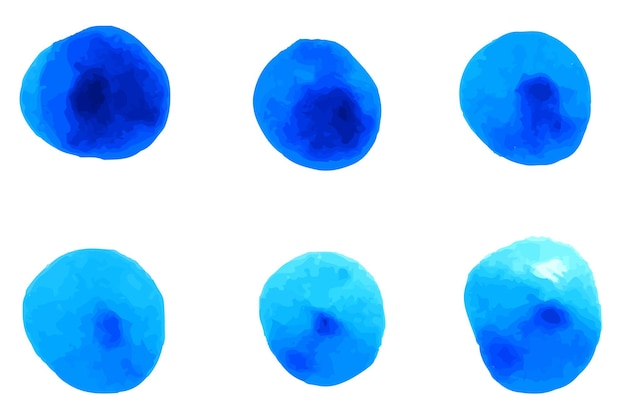 Set of watercolor dots on a white background A collection of blue dots lined up