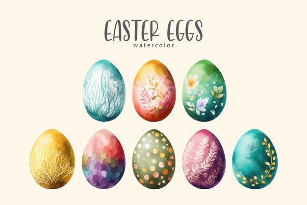 A set of watercolor easter eggs on pink background