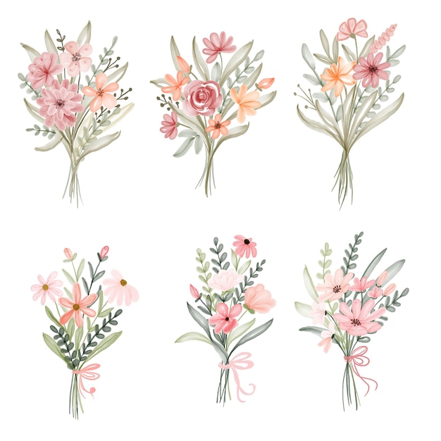 Set of watercolor floral bouquet