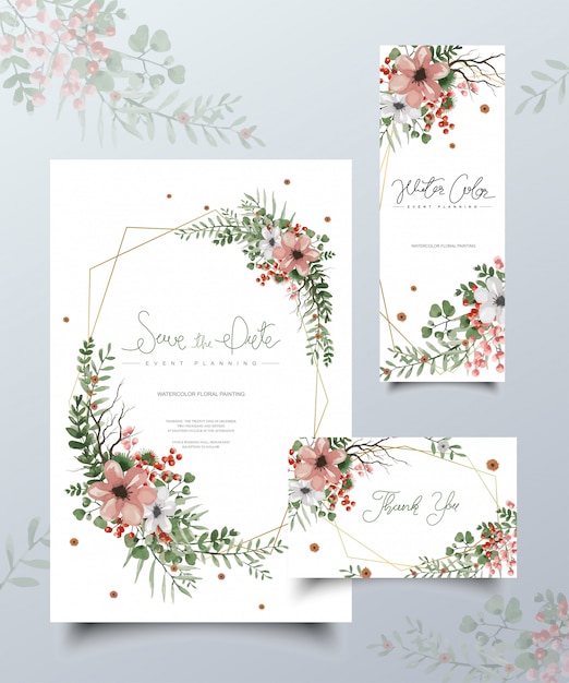 Vector set of watercolor floral painting cards.