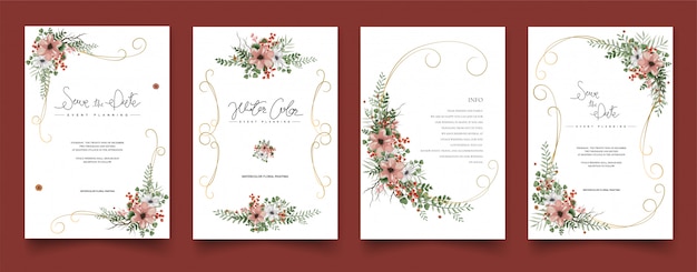 Vector set of watercolor floral painting cards.