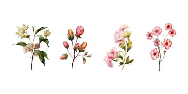 Vector set of watercolor floral on white background