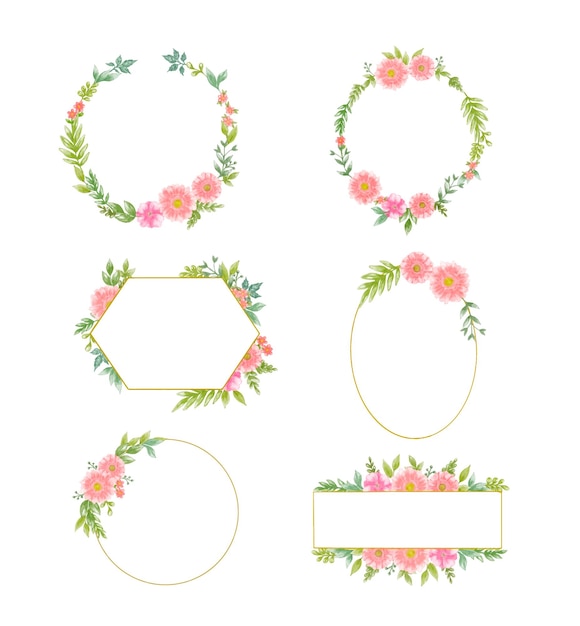 set of Watercolor floral wreath bouquet