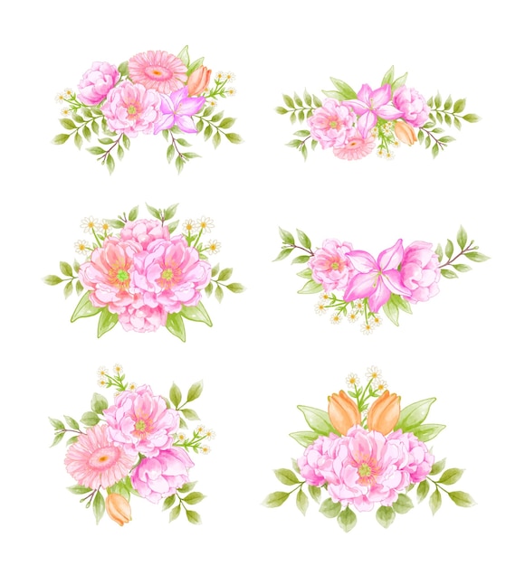 Set di bouquet di ghirlande floreali dell'acquerello