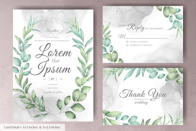 Vector set of watercolor floral wreath wedding invitation card template with hand drawn floral