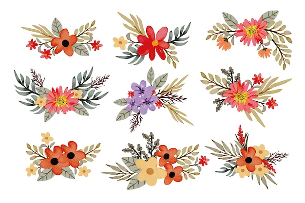 Premium Vector | Set of watercolor flower arrangements