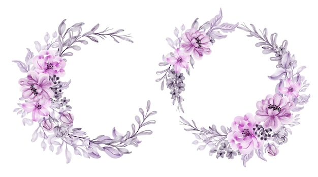 Set of watercolor flower wreath pink pastel with leaf