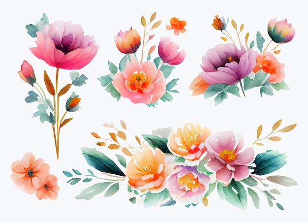 set of Watercolor flowers Design Ornaments