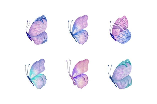 Set of watercolor flying butterflies collection