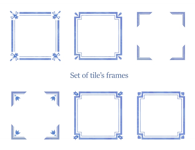 Set of watercolor frames for tiles decorations