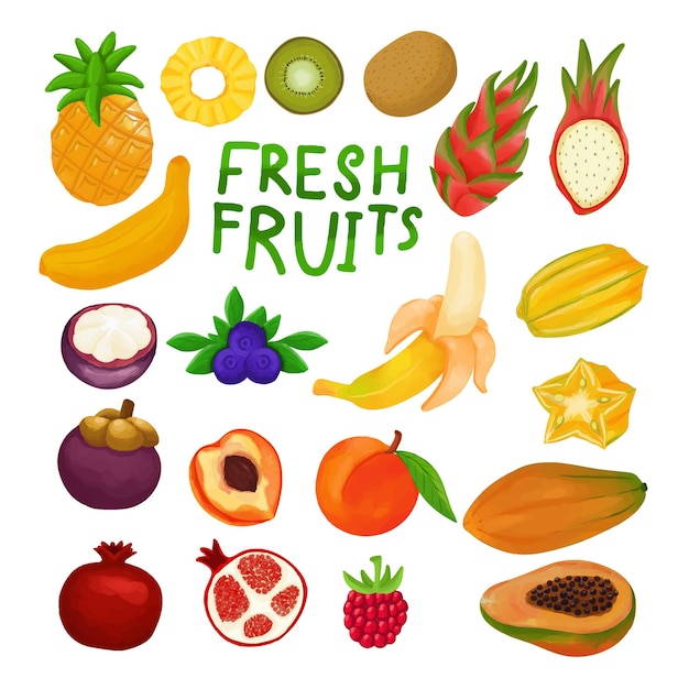 Set of Watercolor Fresh fruits clipart