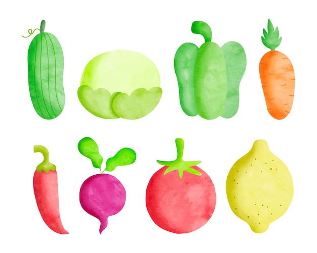 Set of watercolor fruits and vegetables