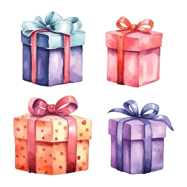 Set of Watercolor gift box isolated on white background