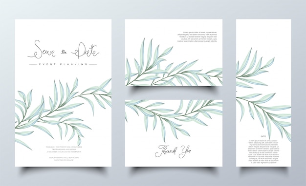 Vector set of watercolor green leaves cards template