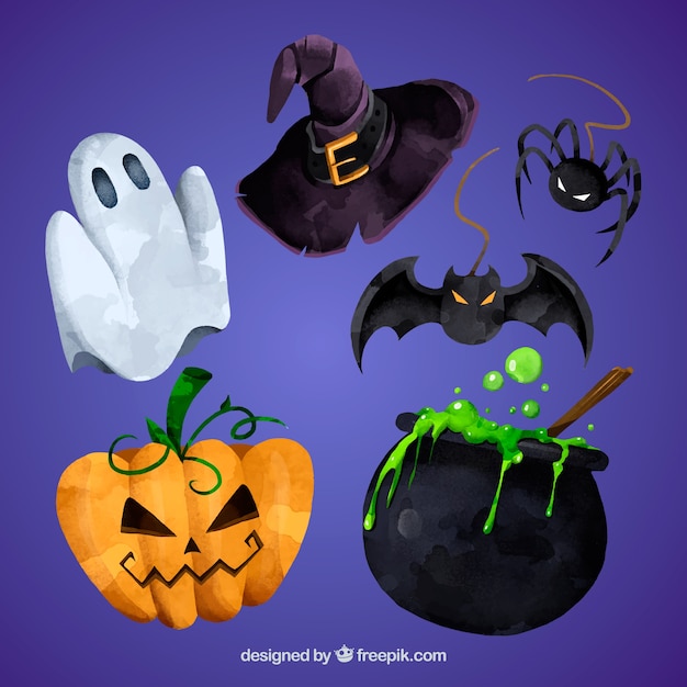 Set di elementi di halloween acquerello