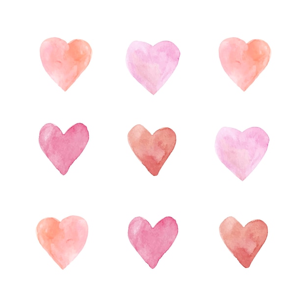 Vector set of watercolor hearts